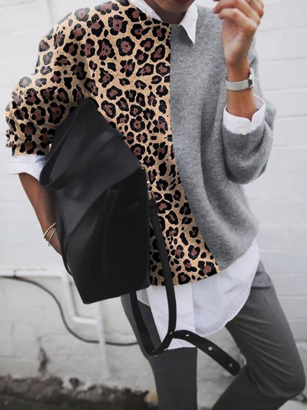 Marina - Casual Sweater with Leopard Design